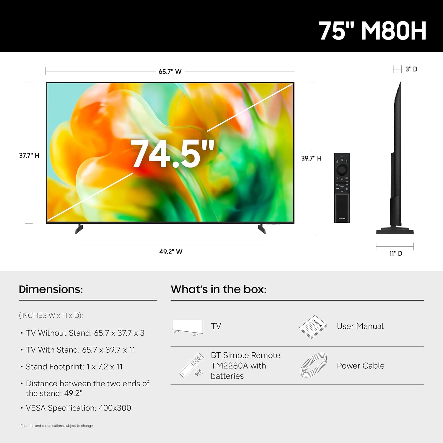 Samsung 75-Inch Class Mini LED M80H Series Samsung Vision AI Smart TV (2026 Model, 75M80H) Mini LED with AI Mode, Motion Xcelerator 144Hz, Pure Spectrum Color, Auto HDR Remastering, Alexa Built-in