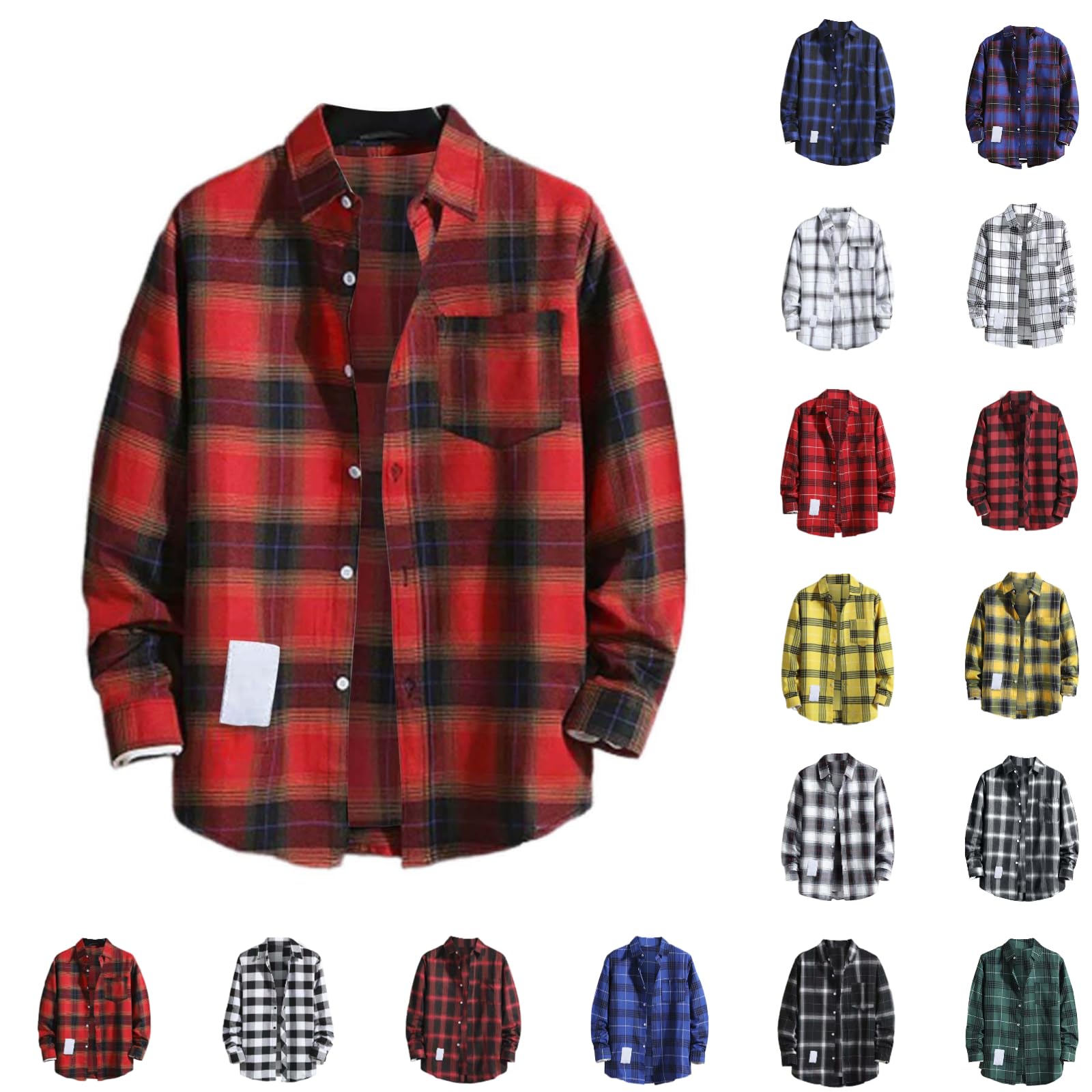 GenericPlaid Shirts for Men Long Sleeve Snap Button Up Shirts Regular Fit Big and Tall Casual Jacket with Pockets