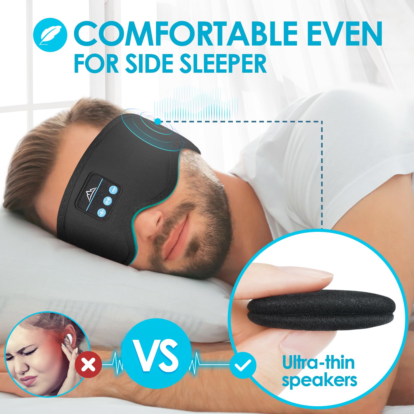 HANPURE Auriculares para Dormir Regalos Originales para Mujer y Hombre: Amigo Invisible Antifaz Cinta Diadema Auriculares Dormir Bluetooth, Orejeras Antiruido Ideas Navidad
