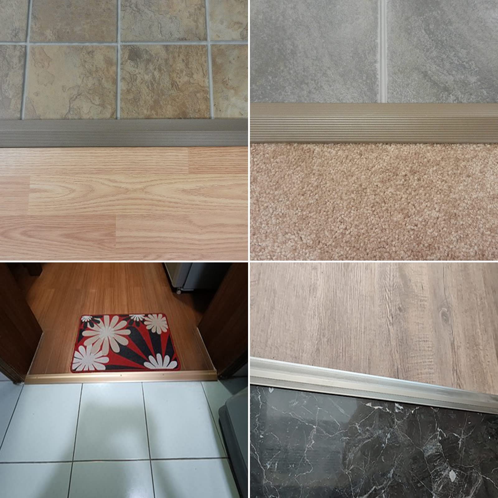 YXX Übergangsprofil Bodenübergangsleiste Holz Zu Fliese Grau Und Gold, Teppich Gerade Kantenleiste, 1/2-Zoll-Bodenbelag-Reduzierrampe Für Badezimmer, Scheunentor Und Mudroom, Kein Kleber