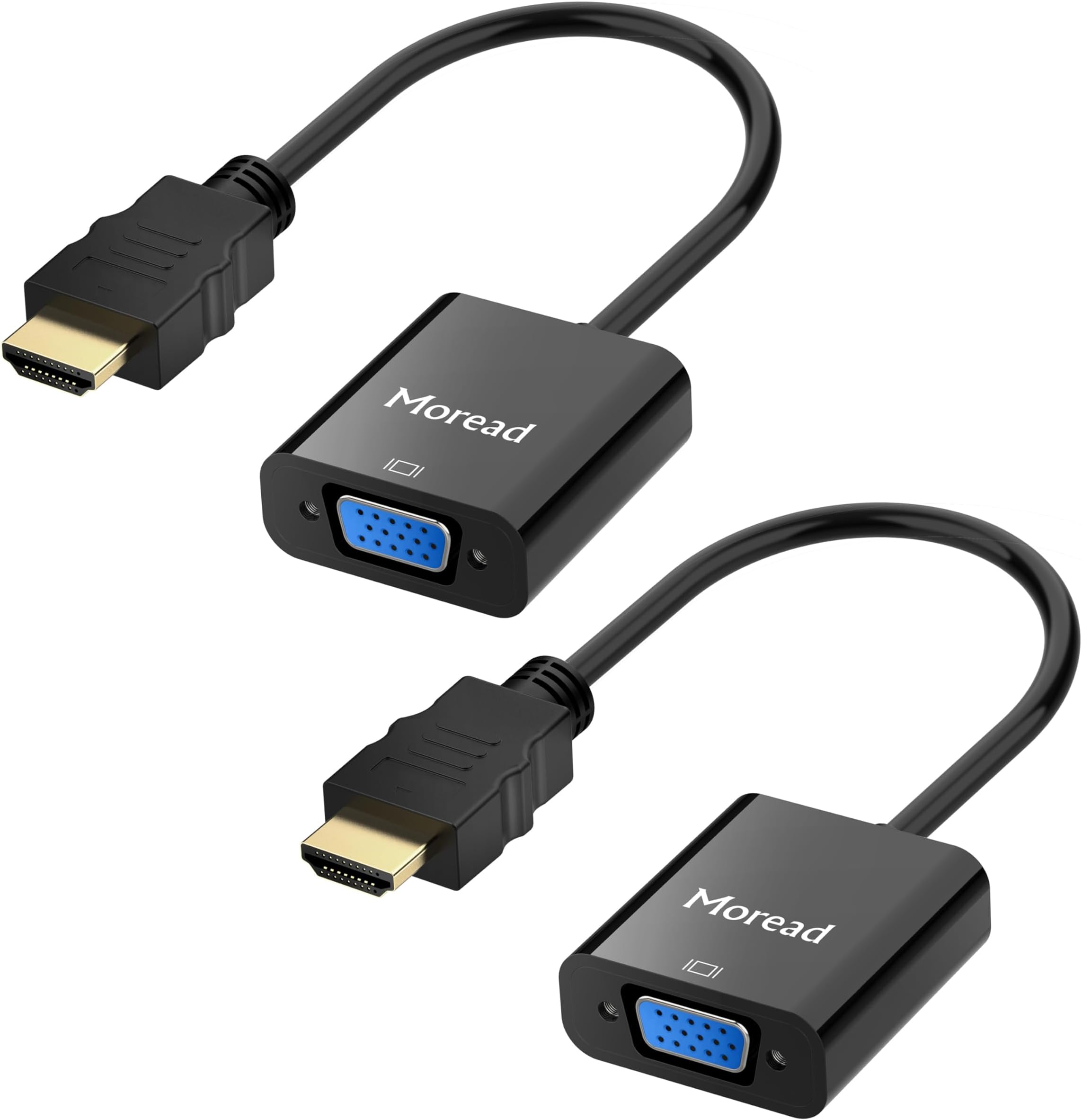 Moread HDMI to VGA, 2 Pack, Uni-Directional Gold-Plated HDMI to VGA Adapter (Male to Female) for Computer, Desktop, Laptop, PC, Monitor, Projector, HDTV, Chromebook, Raspberry Pi, Xbox and More