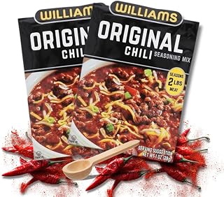 Williams Chili Seasoning Mix, Original Powder Chili Starter, 1 oz Packets, 2-Pack Bundle with Raw Earth Colors Wooden Portion Teaspoon, For Homemade Chili Kit.