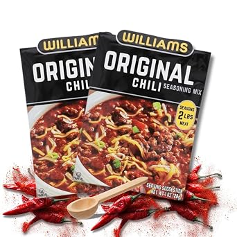 Williams Chili Seasoning Mix, Original Powder Chili Starter, 1 oz Packets, 2-Pack Bundle with Raw Earth Colors Wooden Portion Teaspoon, For Homemade Chili Kit.