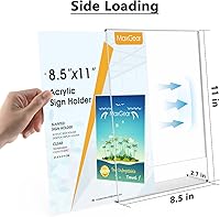 Vista 2 de MaxGear Soporte acrílico para letreros de 8.5 x 11 pulgadas, soporte de papel de plástico con parte trasera inclinada vertical, marcos de fotos