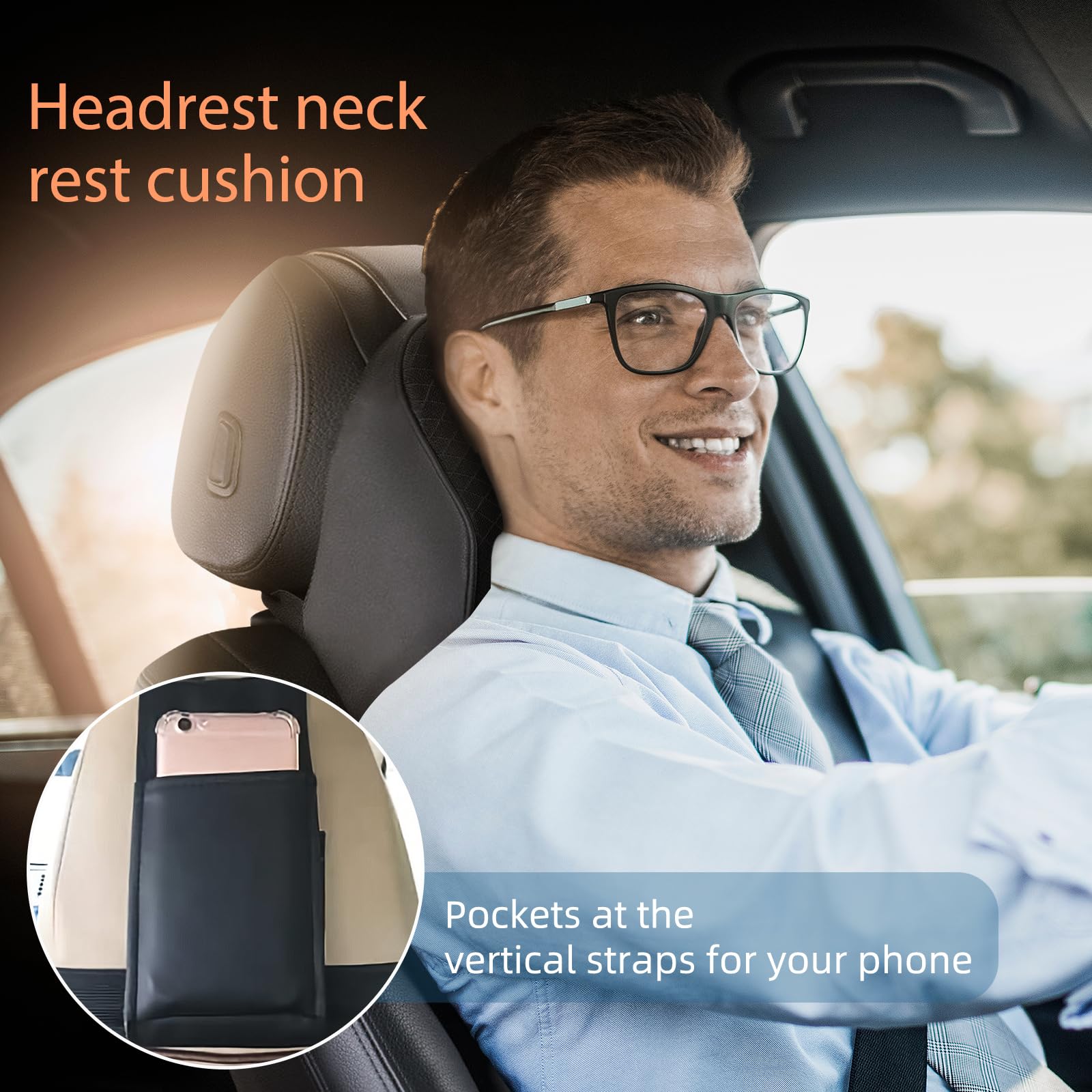 ZATOTOO Poggiatesta Auto Per il Supporto del Collo, Morbido Cuscino Cervicale Auto Per la Guida, Con Cinghie Regolabili, Schiuma di Memoria e Federa Traspirante Rimovibile, Comodo Design Ergonomico