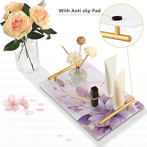 Miniatura 4 de Bandeja de tocador rectangular de mármol dorado morado bandeja de baño rectangular de acrílico para centros de mesa, decoración moderna del hogar