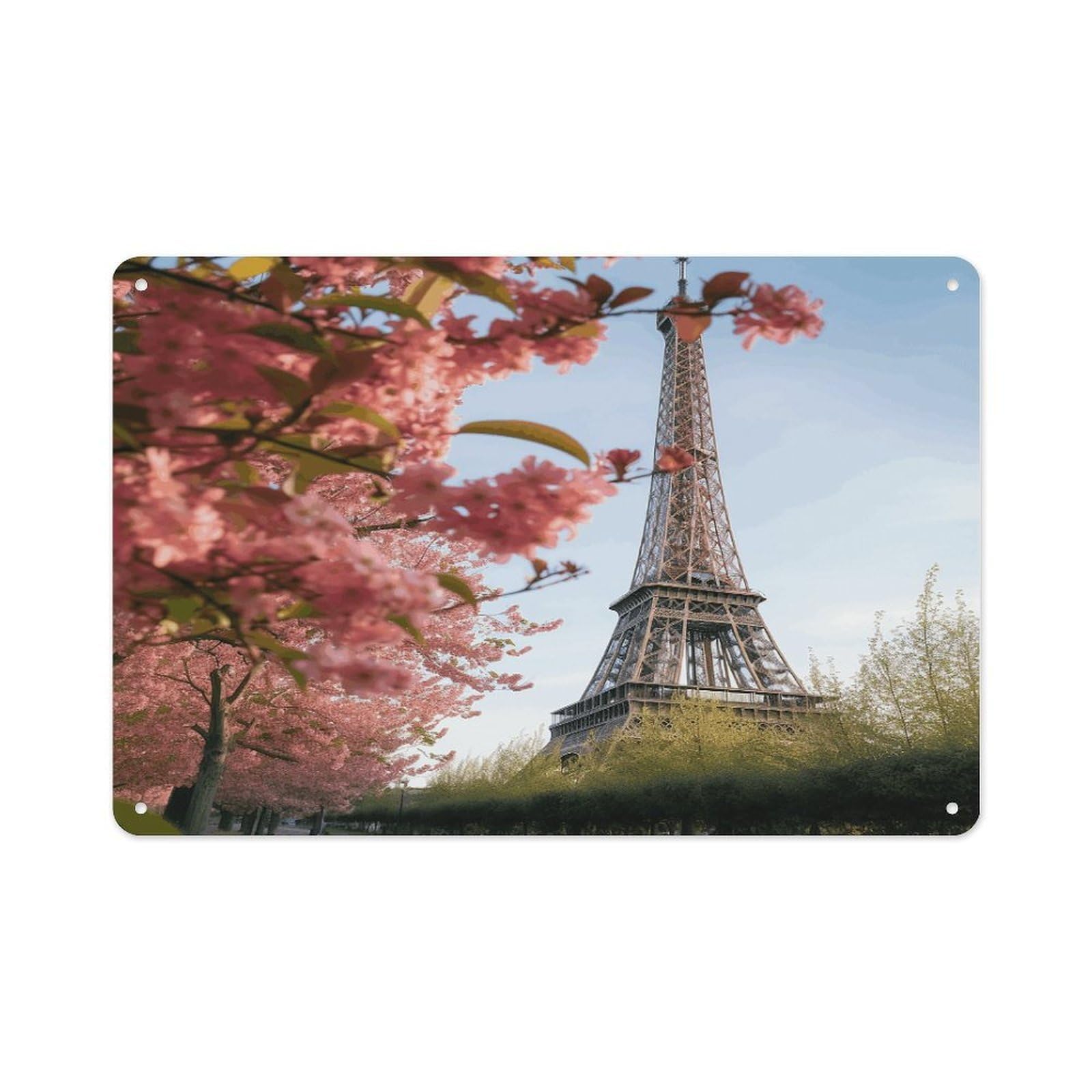 Paris Eiffel Tower Flower Rectangle Aluminum Sign Vintage Horizontal Aluminum Plate Multi-Purpose Decoration Painting Farmhouse Style Metal Sign for Home Door Office Cafe