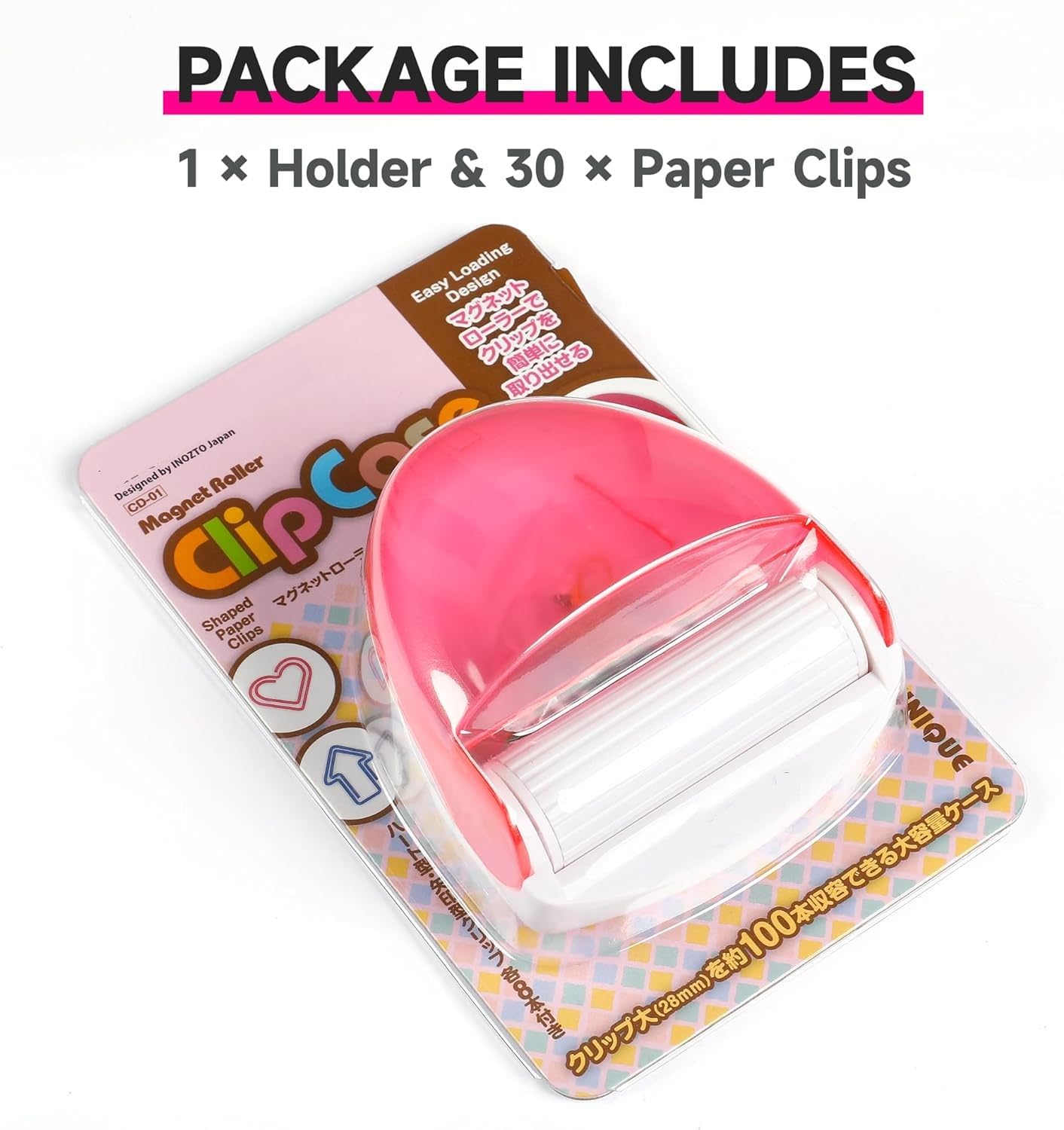 Magnetischer Büroklammer-Halter für Schreibtisch, Büro-Organizer mit 100 goldfarbenen Büroklammern (28 mm), Rosa