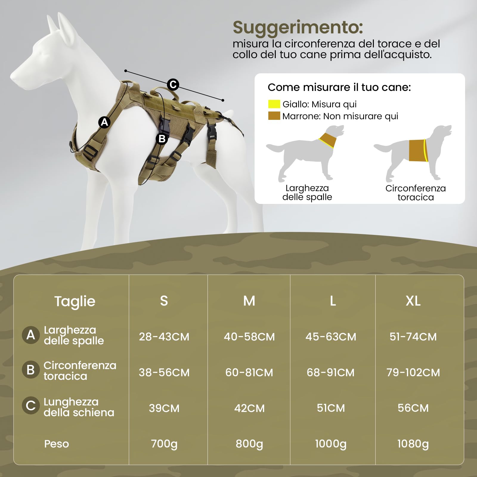 DAISTERN Pettorina Tattica Cane Imbracatura per Cani Taglia Media Grande di Supporto e Sollevamento con 1000D Nylon Sandwich Mesh, 3 Maniglie&Cinghie Supporto e Gambe Posteriori Rimovibili Regolabili