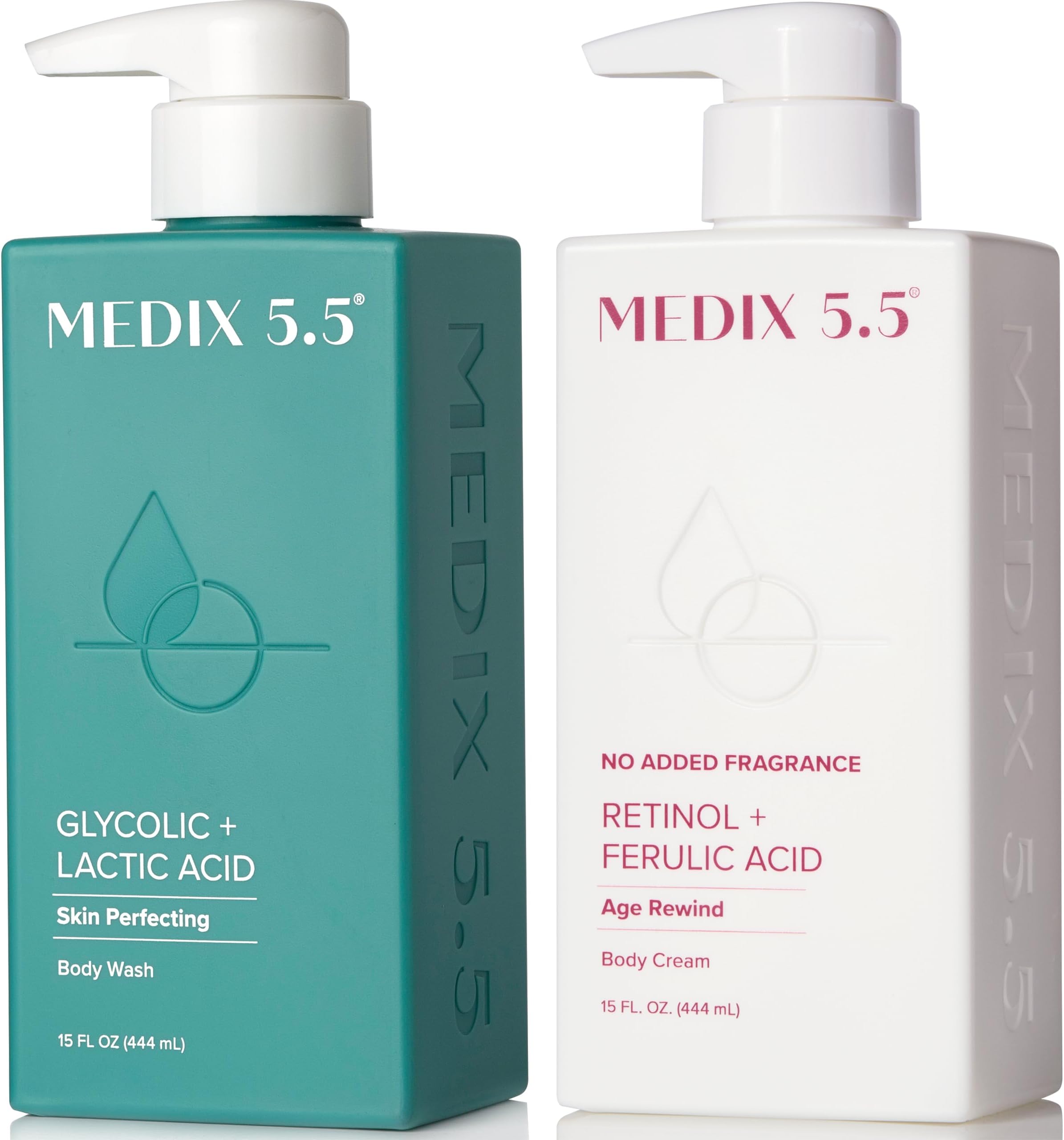 MEDIX Exfoliating Glycolic Acid Body Wash & Face Wash + Fragrance Free Retinol Body Lotion Skin Care Set | Crepey Skin Care Treatment | Lactic Acid Foaming Wash For KP Bumps, Keratosis Pilaris & Acne