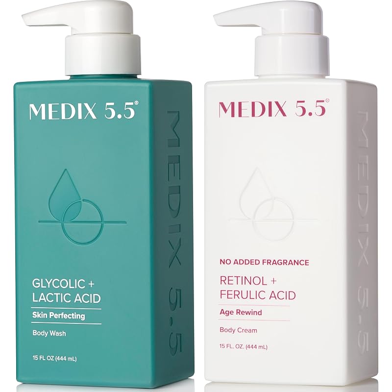 Conjunto de cuidados da pele Medix 5.5 com loção corporal de retinol sem fragrância e sabonete facial e corporal com ácido glicólico