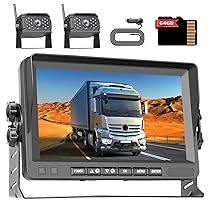 Inefala Telecamera Retromarcia Senza Fili (Doppia) con Monitor HD IPS da 7”, Targa Retrocamera per Auto Visione Notturna IP69 Impermeabile Telecamera Posteriore 64GB TF per Auto Camion SUV Furgoni