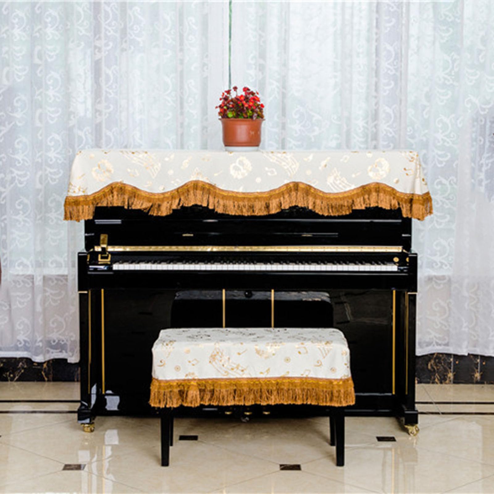 Telo Copri-Sgabello per Pianoforte con Copri-Sgabello, Copertura Protettiva Universale per Pianoforte Verticale, Copertura Decorativa con Stampa a Mezzo Pianoforte per Pianoforte Verticale u