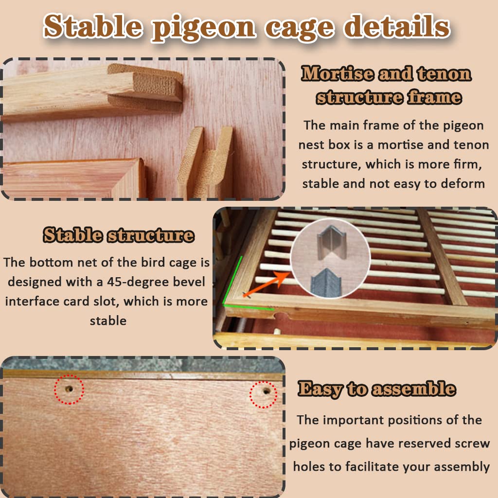 Jaula de Pájaros, Jaula para Palomas con Puerta Corredera de Bambú Grande de 31,5 Pulgadas, Caja Nido para Palomas al Aire Libre con Bandeja Extraíble, Pajarera ​Resistente y Fácil de Limpiar