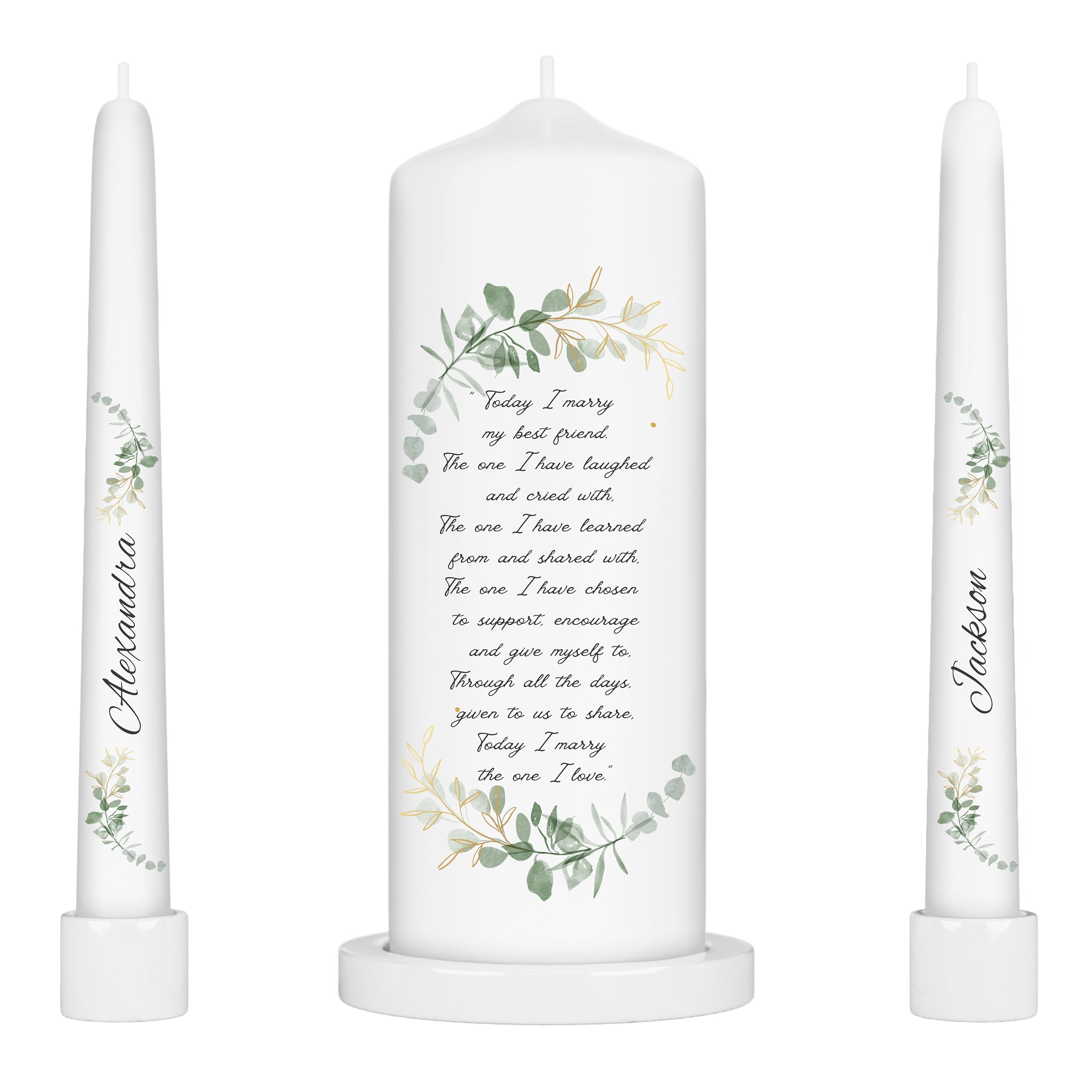 Unity Candles for Wedding, Modern Unity Set, Custom and Personalized Taper Candles with Bible Quote, Unscented White Premium Wax, Religious and Wedding Ceremony, Special Events (Custom Names)