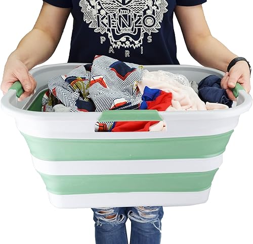 Miniatura 6 de SAMMART Cesta de lavandería de plástico plegable de 30 L (8 galones) Contenedor de almacenamiento plegable y organizador-Tina de lavado portátil