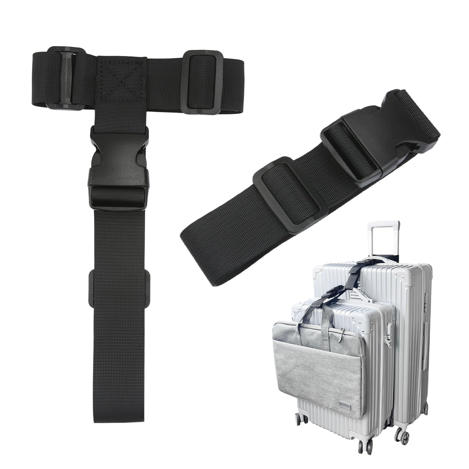 Set Di 3 Cinghie Regolabili Per Bagagli – Fascia Elastica In Polipropilene Per Valigie, Borse E Trolley, Sicurezza Anti-Apertura, Regolabili Da 24,5 A 41 Cm, Colore Nero