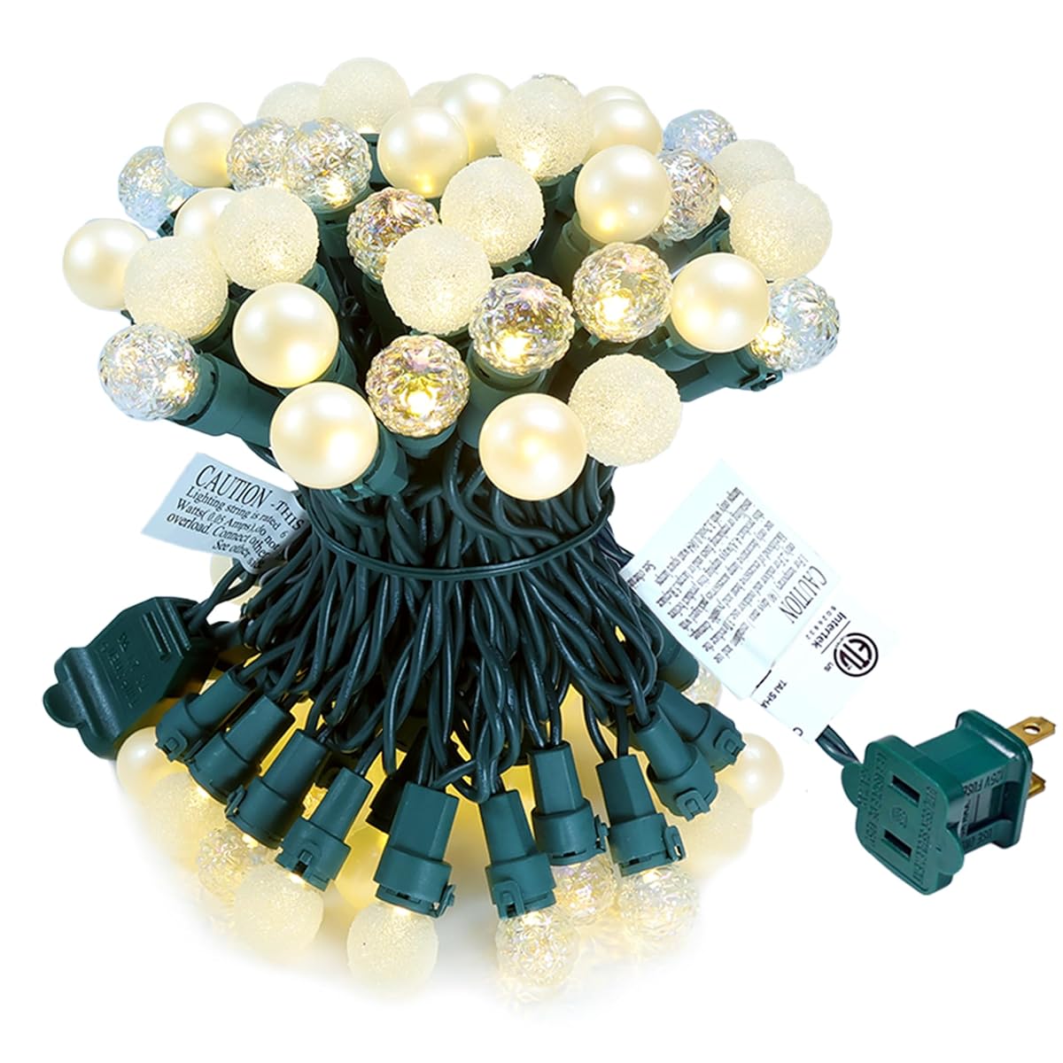 GlowVibe Christmas Lights Outdoor Warm White G15 Glass Bulbs 70 LED 19FT Plug