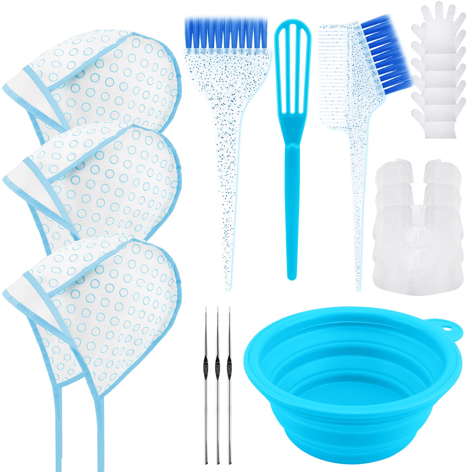 YOOVR 19-teiliges Haarbleichen-Highlight-Set mit Haarfärbepinsel und Schüssel-Set, Farbbesen, Highlight-Frosting-Kappe mit Haken, Einweg-Handschuhe, Capes, Heimgebrauch, Salon-Werkzeuge zum Bleichen