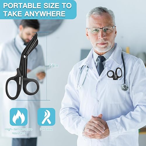 Miniatura 5 de Tijeras de Trauma  RISEMART Tijeras de Vendaje para Enfermeras, Hojas Antiadherentes de Acero Inoxidable Recubiertas de Fluoruro de 7.5", Tijeras de