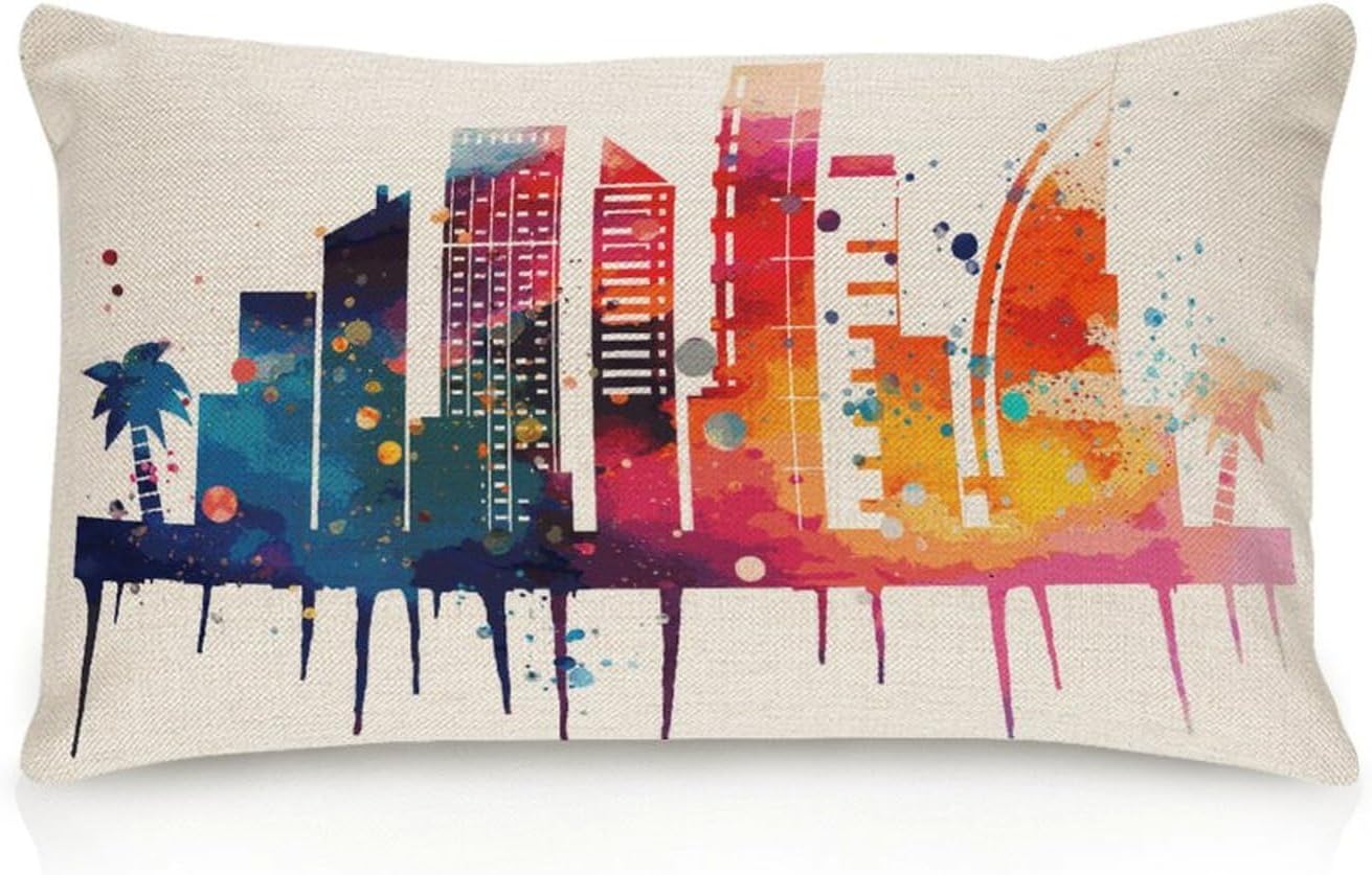 COCOKEN United Arab Emirates Dubai Watercolor Skyline Throw