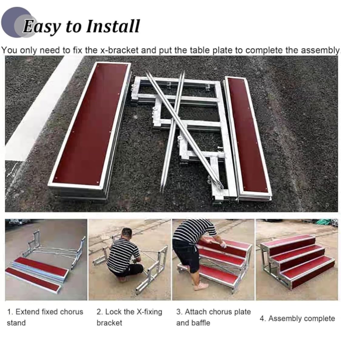 Rialzo per coro, antiscivolo, a 2 ripiani, in metallo e compensato, per musica corale, ideale per matrimoni e concerti, lunghezza 127 cm