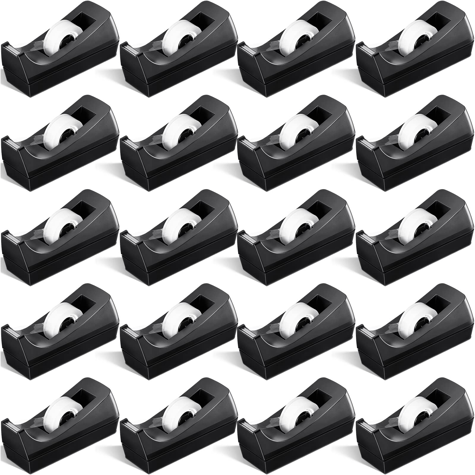 Lanties 20 Pack Desktop Tape Dispensers Non Skid Base for Office Home School (Tape Not Included) (Black)