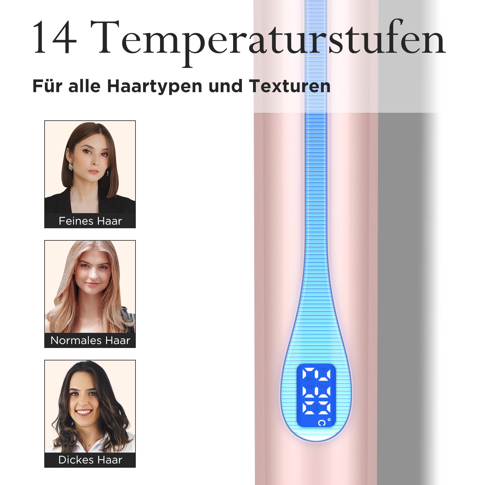 Jonowa prostownica do włosów na podczerwień, żelazko płaskie 2 w 1 i lokówka, podwójne napięcie | 14 ustawień ciepła, 100-230°C, przeciw puszeniu się włosów, loki i prostowanie, kolor różowy