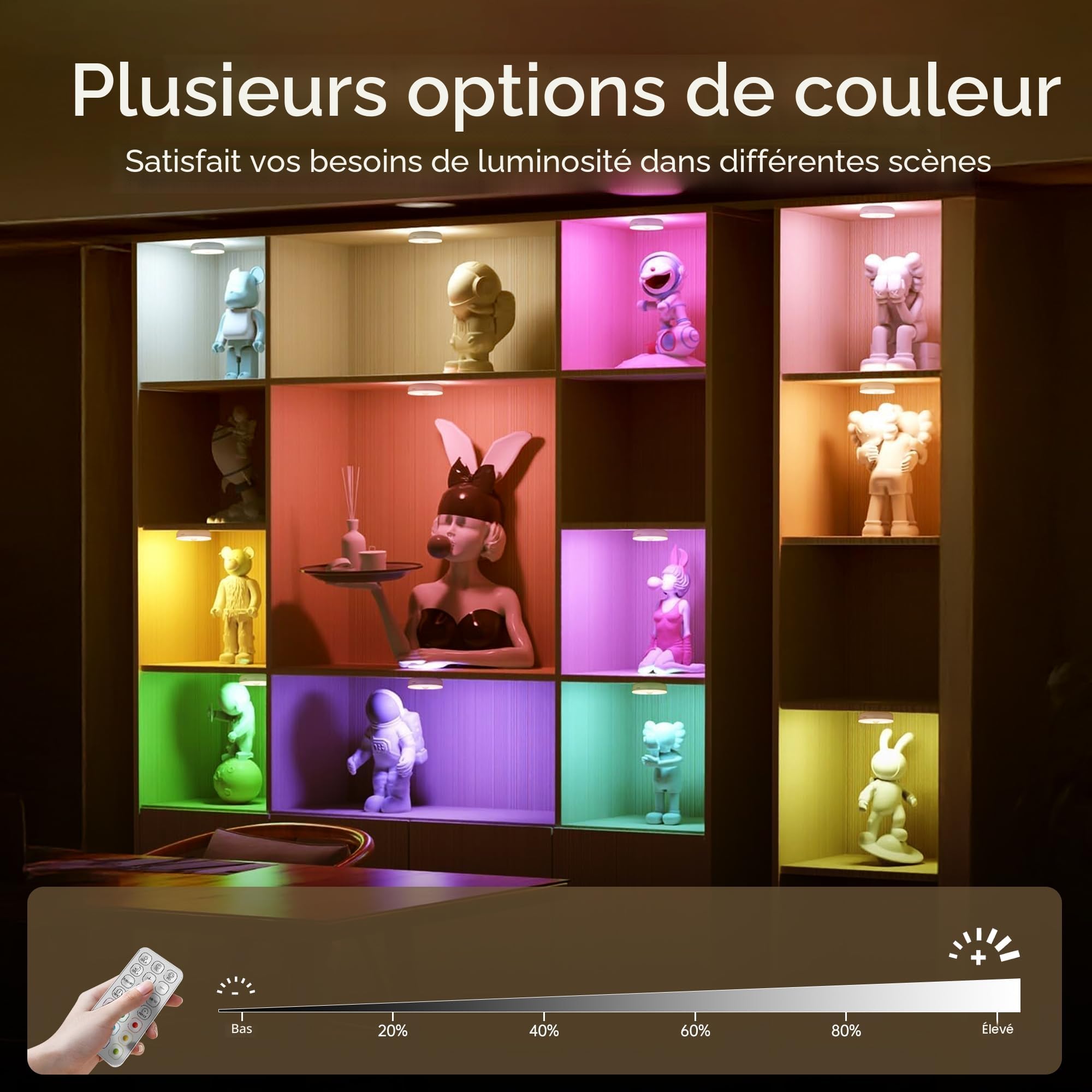 Homelist NL4 Lot de 6 Éclairages de Vitrine LED avec Télécommande, Rechargeable RGB Détecteur de Mouvement