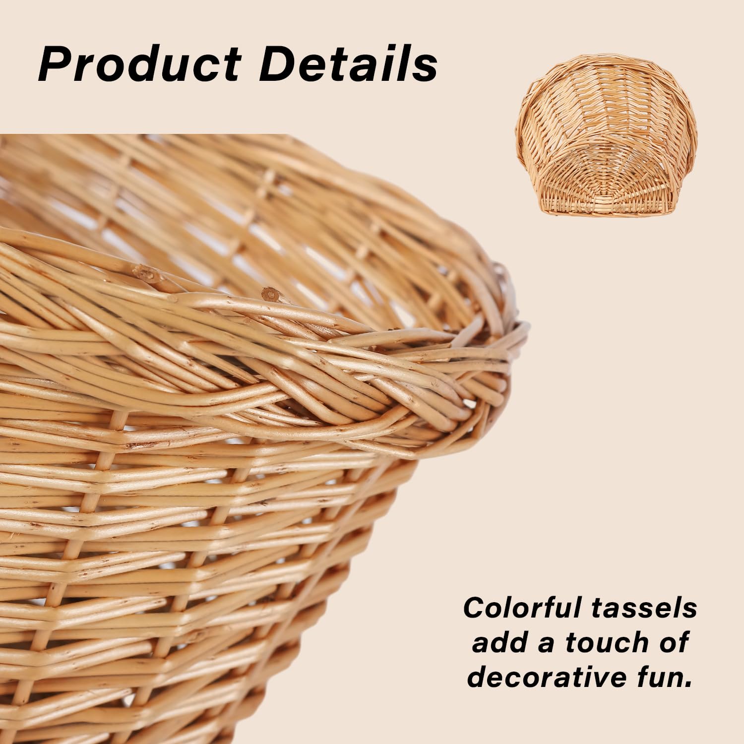 AVASTA Panier de vélo pour Enfants en Osier pour 12 14 16 18 20 Pouces Filles Vélos Scooter Tricycle Accessoires de vélo pour Enfants avec Sangles en Cuir Plusieurs Couleurs
