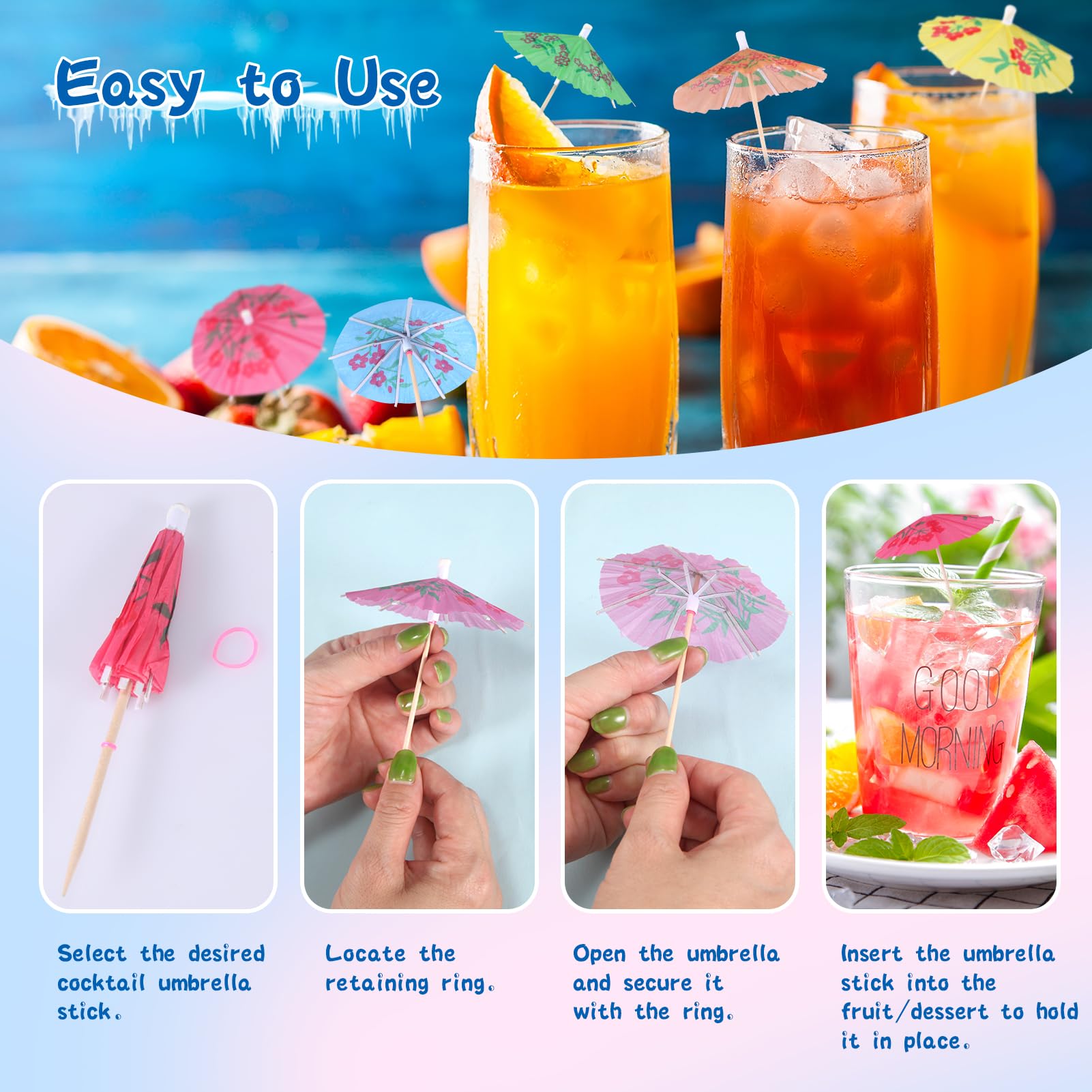 Ombrelli da Cocktail Mini Cocktail Parasols Accessori Decorazione di Bevande e Frutta 144 PCS