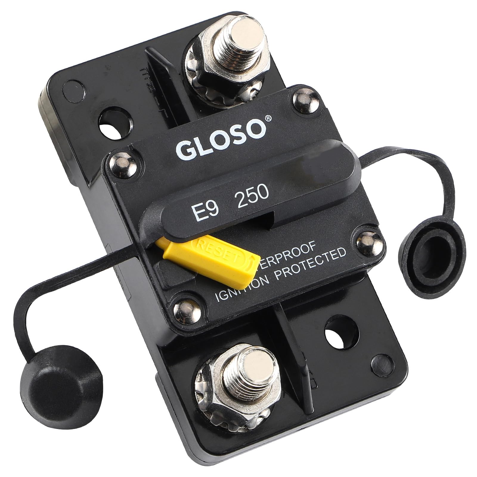 GLOSO Circuit Breaker E92 Manaul Reset, Waterproof IP67 Marine Auto Truck, 3/8" Stud, Hi-Amp (250A)