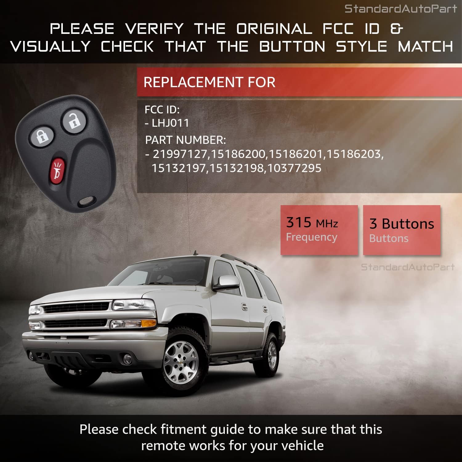 StandardAutoPart Car Keyless Entry Remote Compatible with Escalade Avalanche Equinox Silverado SSR Suburban Tahoe Sierra Yukon H1 H2 Torrent Vue LHJ011 (Complete Remote (2))