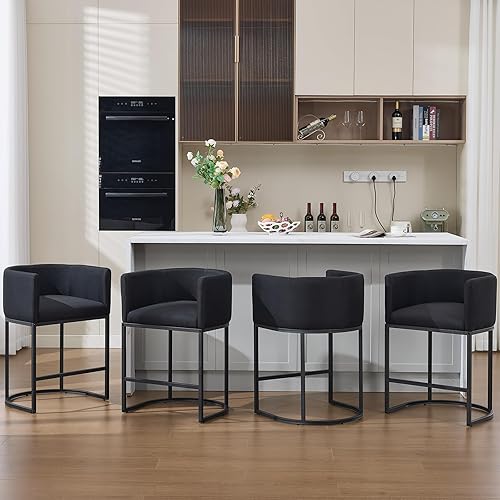 Vista 11 de Gold Taburetes de Bar Juego de 3, 25" H Taburetes de Bar de Altura de Mostrador Modernos con Respaldo, Taburete de Bar Tapizado en Tela de Lino