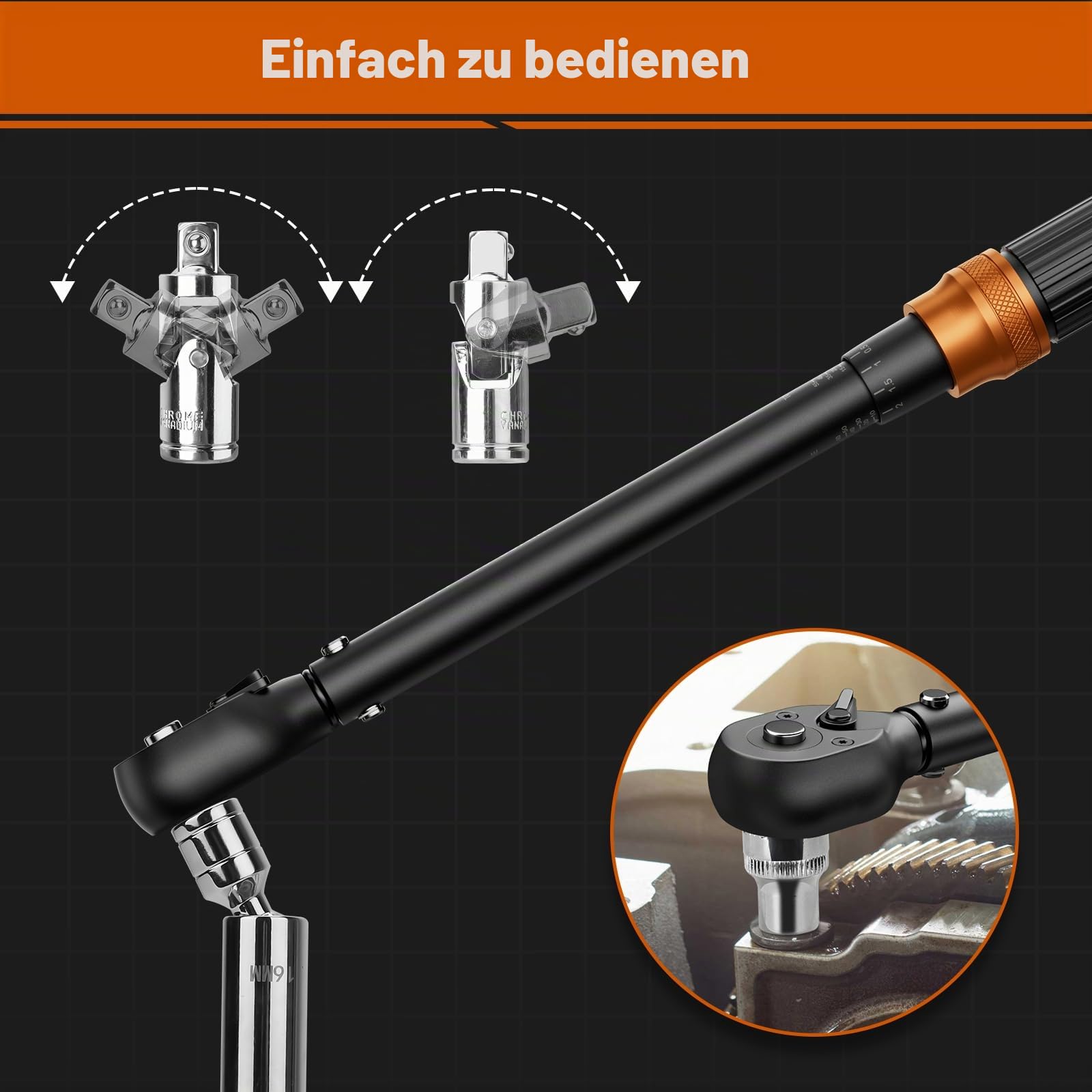 Drehmomentschlüssel 3/8 Zoll, 10-60Nm, 14-tlg. Drehmomentschlüssel Set, ± 3% Fehlergenauigkeit mit Verlängerung, Magnetische Zündkerzenhülse, Universalgelenk, Bits für Fahrrad, Motorrad, Auto