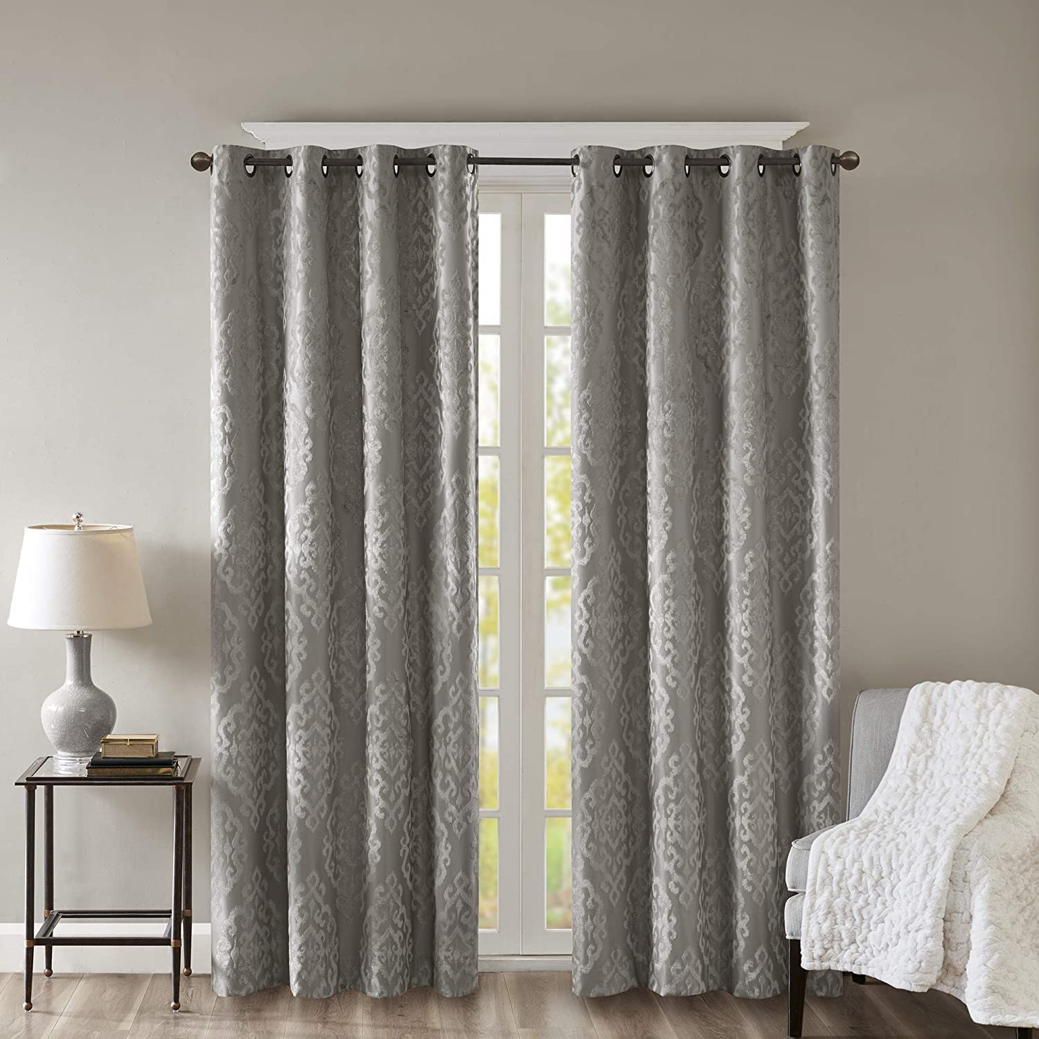 Sun Smart Mirage Verdunkelungsvorhang, 100% total, 1 Fenster, gestrickt, Jacquard, Damast, Raumverdunkelung, Vorhang mit Ösen Oben, Polyester, Dunkelgrau, 50" W x 108" L (Pack of 1)
