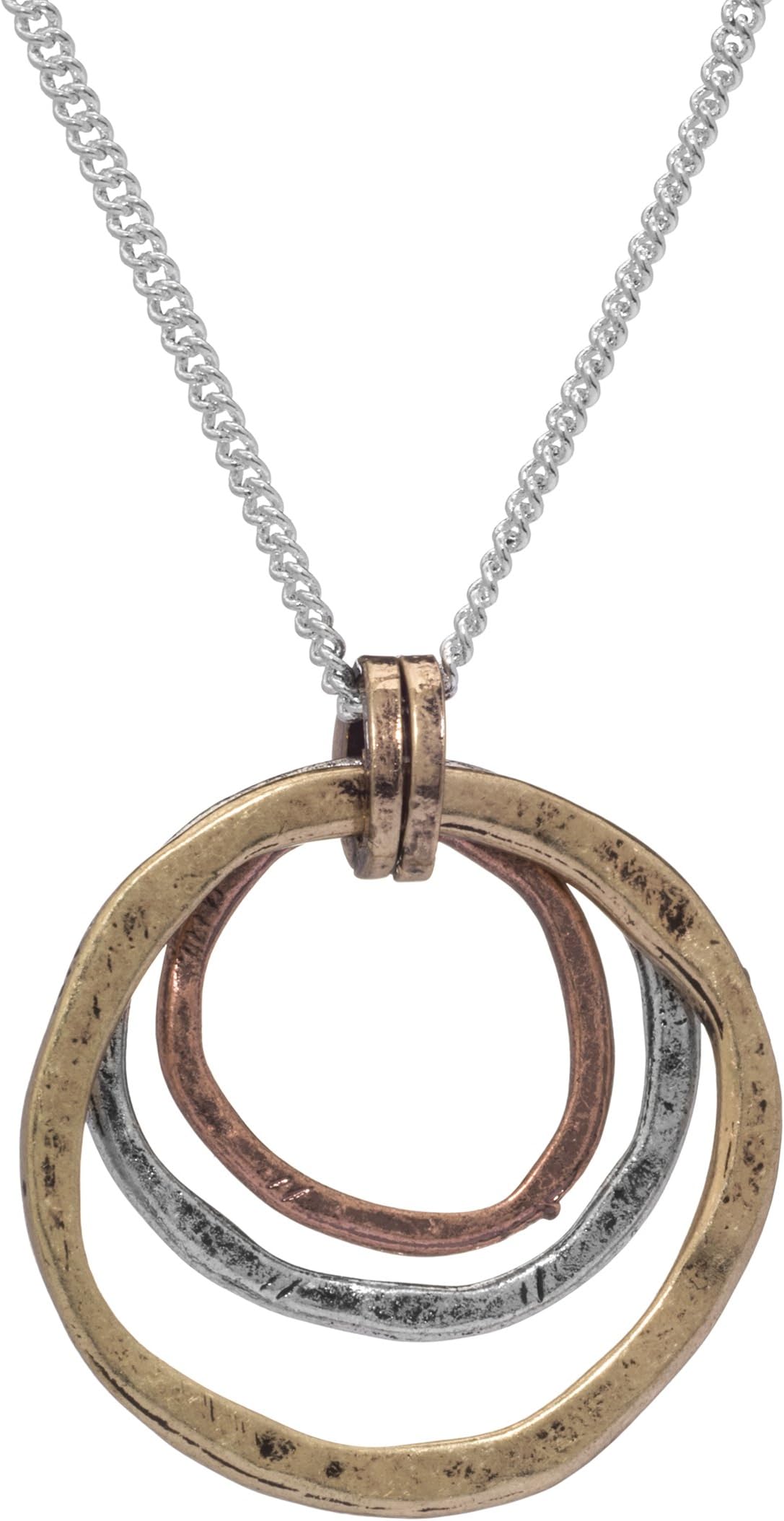 Of Earth and OceanHANDMADE Sunrise Pendant Necklace, Triple Circles in Tri-Tone Copper, Brass, and Silver