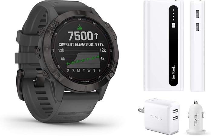 Garmin Fenix 6 Pro Solar Black with Slate Gray Band, Premium Multisport GPS  Watch (010-02410-10) and Texel 10,000mAh Portable Battery Pack, Wall and  Car Charger Bundle : Electronics - Amazon.com