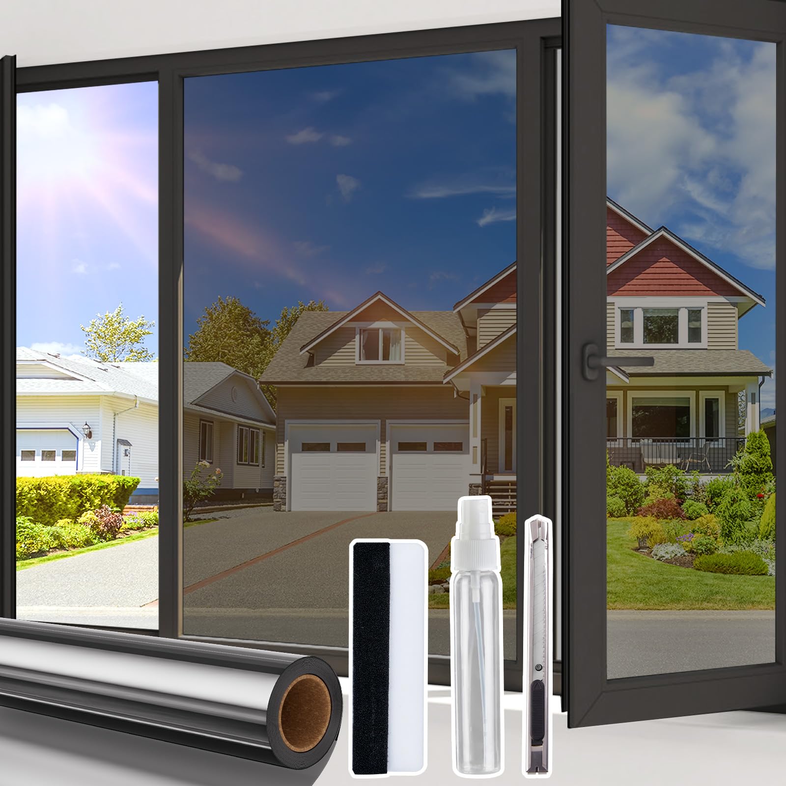 Beautysaid One Way Window Film Privacy Film for Glass Windows Heat Control Reflective Mirror Window Tint Film Home