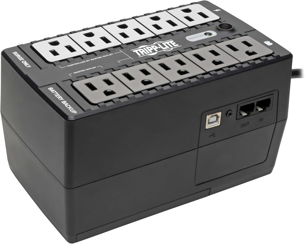 Eaton Tripp Lite ECO550UPS 550VA UPS 300W Battery Backup Surge Protector | 10 Outlets, Replaceable Battery, AVR, 5ft Extension Cord, 3-Year Warranty