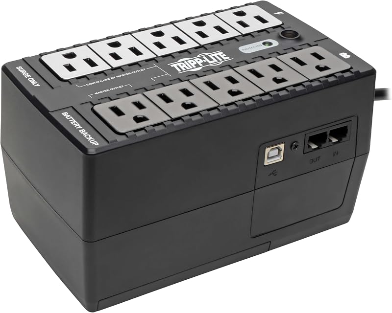 Eaton Tripp Lite ECO550UPS 550VA UPS 300W Battery Backup Surge Protector | 10 Outlets, Replaceable Battery, AVR, 5ft Extension Cord, 3-Year Warranty