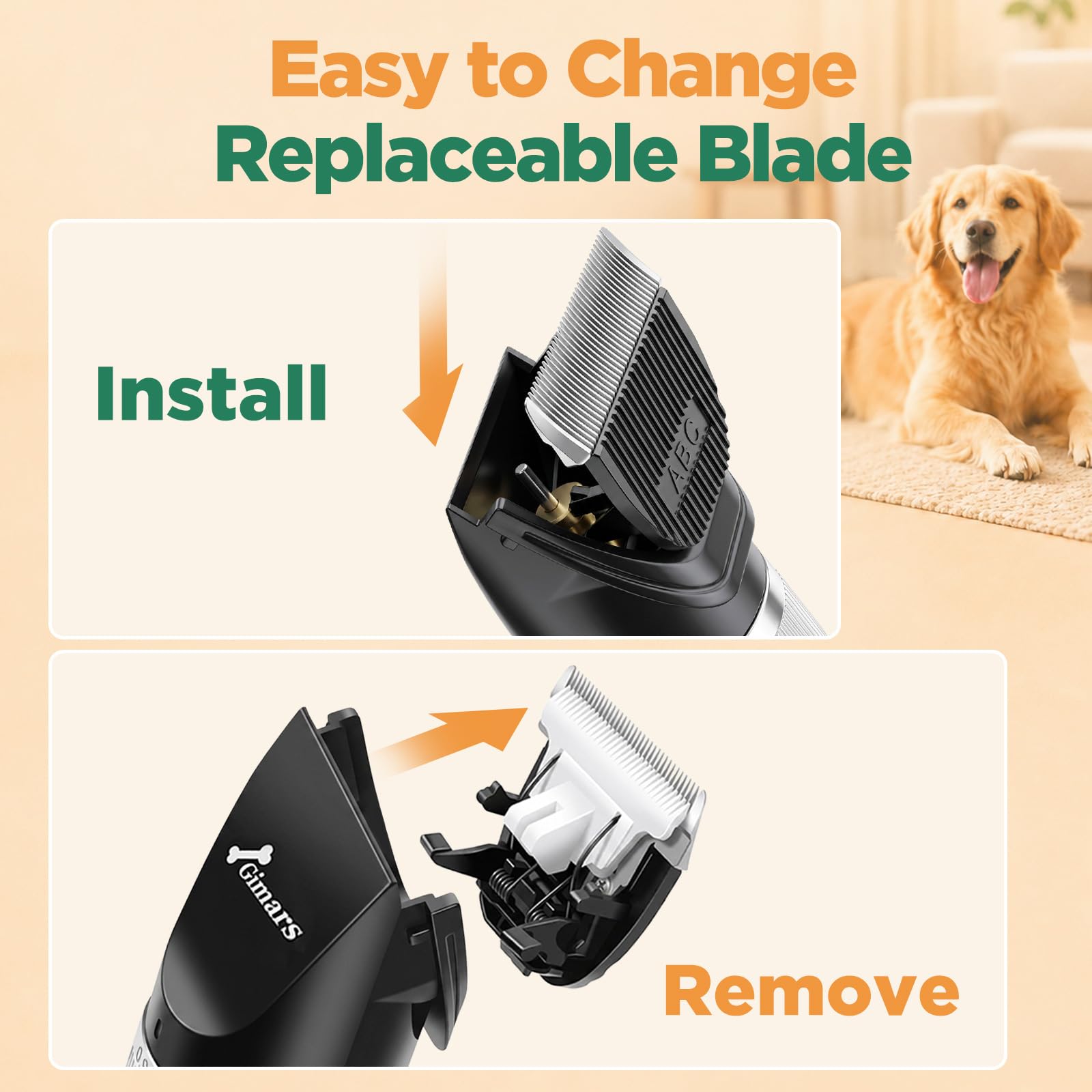 Gimars Tondeuse pour chien 4 en 1 7000 tr/min avec lame de rechange, sans fil et silencieuse, 55 dB, tondeuse professionnelle pour poils d'animaux, tondeuse à poils de chien et rasoir pour poils épais