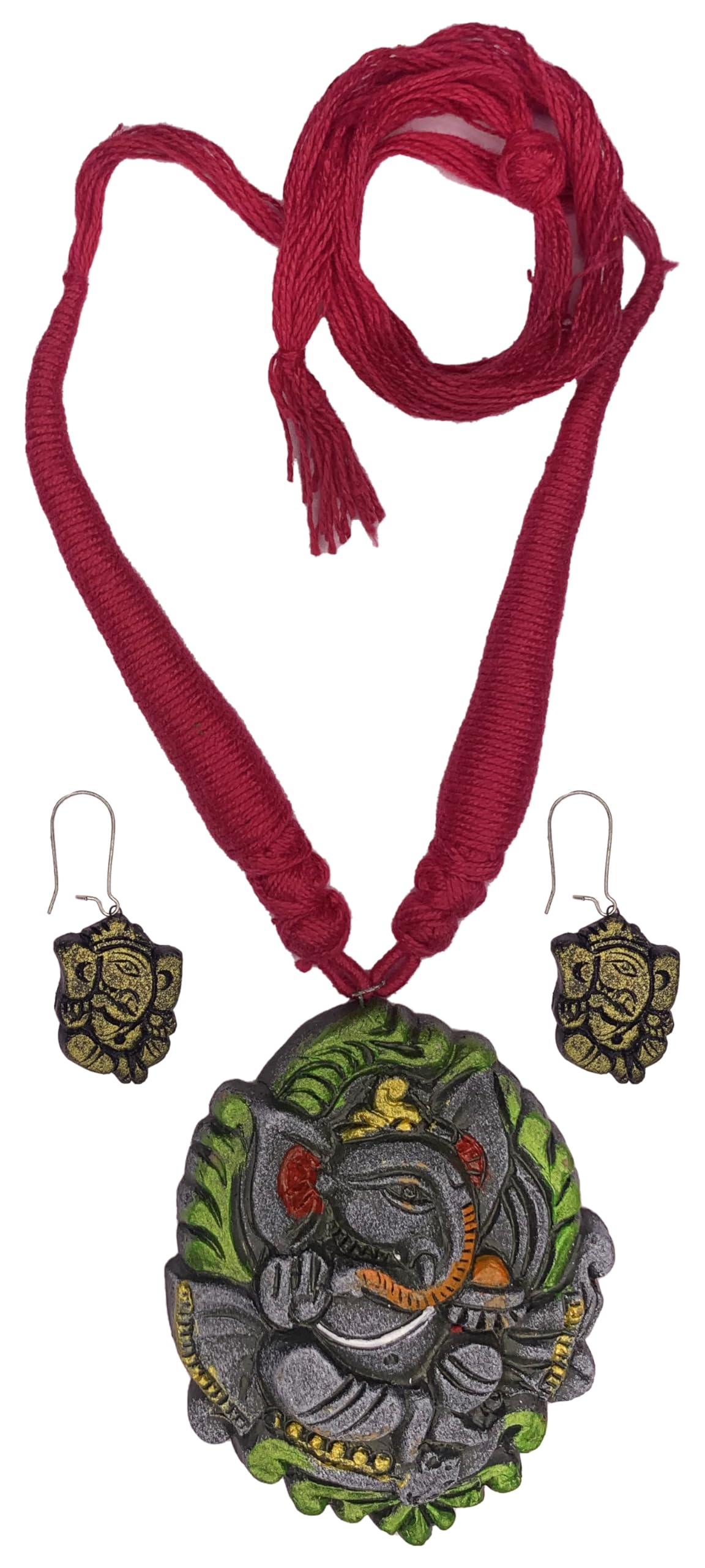 SharanyaD Terracotta Handmade Jewellery Set with necklace and earring, Womens Contemporary Terracotta Necklace - Ganesh On Leaf (Oval Red) (B0CSB5DPFH) Amazon Price History, Amazon Price Tracker