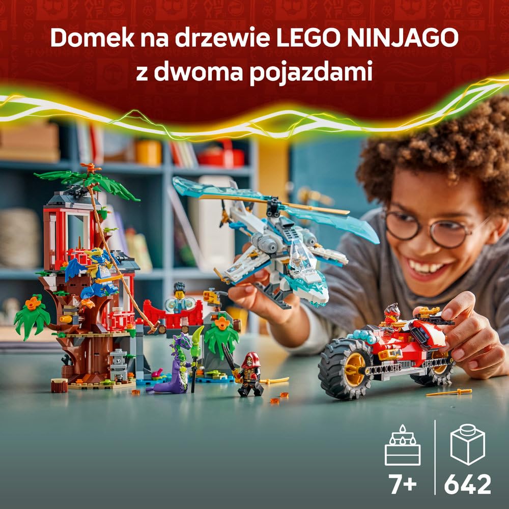 LEGO NINJAGO Bitwa ninja: domek na drzewie z pojazdami 71857 | pojazd ninja, zabawka akcji, prezent dla chłopca i dziewczynki 7+, misja ninja, 642 elementy