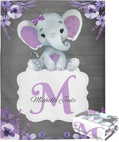 Miniatura 240 de Manta de bebé personalizada, monograma rosa, lindo elefante personalizado, mantas de 30 x 40 pulgadas para bebé, niño y niña con nombre, baby Opción