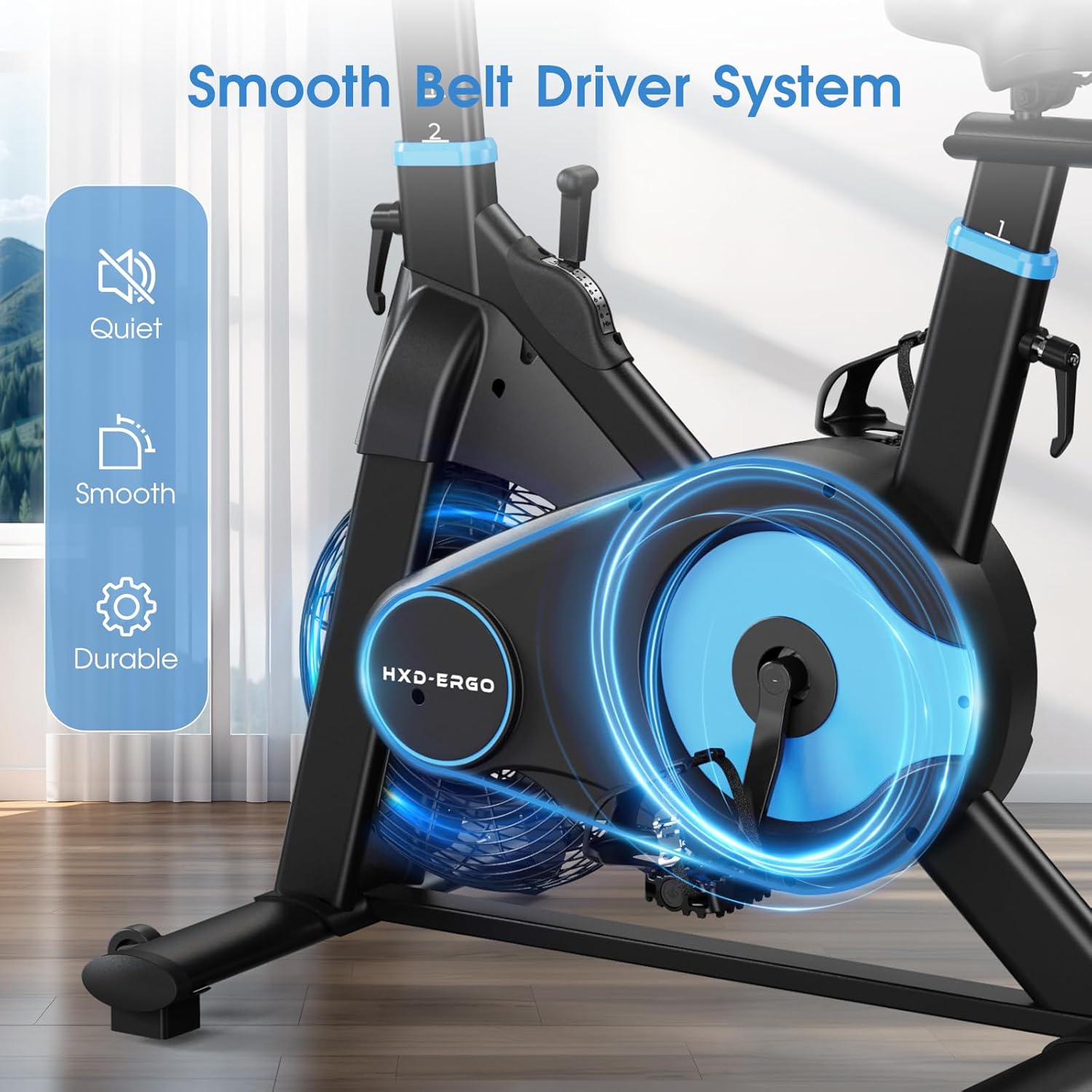 HXD-ERGO Exercise Bike, Magnetic & Air Resistance Indoor Bike, Stationary Bike for Home with Silent Belt Drive, Adjustable Resistance, App Compatible Cycling Bike with LCD Monitor, 350lbs Capacity Workout Bike - Image 7