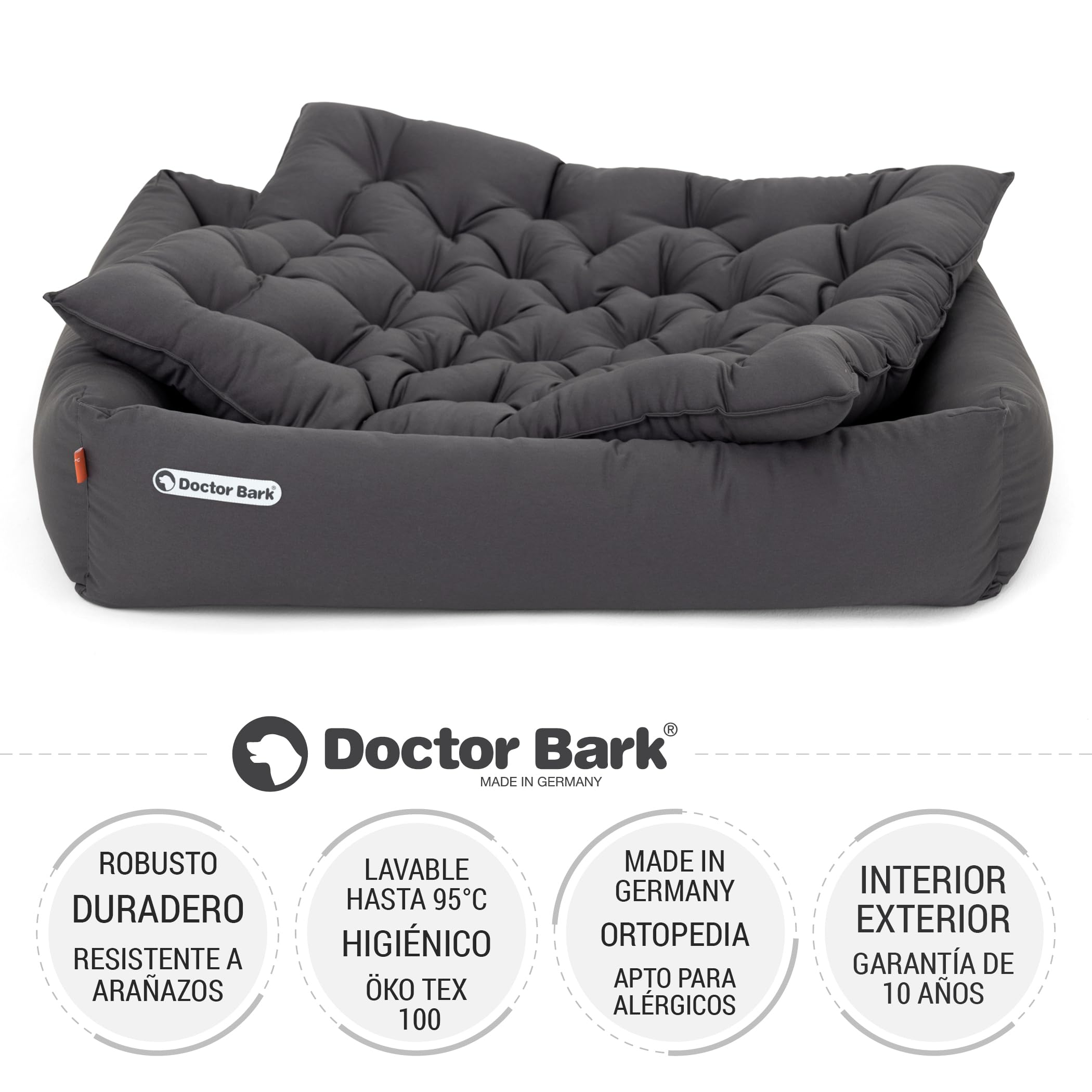 Doctor Bark Cuna Perro, Cama ortopédica, lavable hasta 95 °C, sin olor e higiénica, acogedora decoración para perros grandes (XL - 100 x 90 cm, gris)