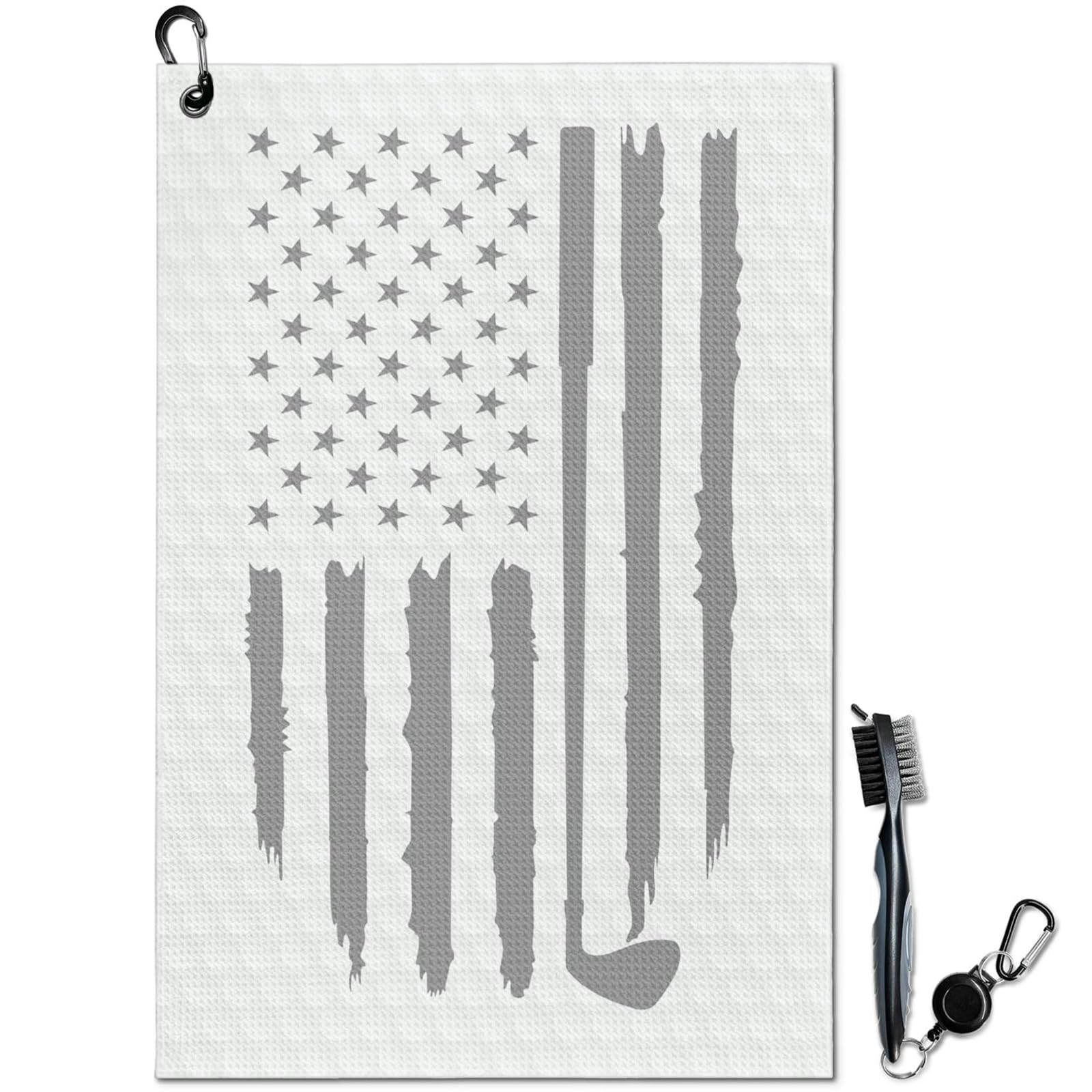awufncksn American Flag Microfiber Waffle Golf Towel with Clip, Golf Cleaning Kit, Funny Golf Accessories for Golfers