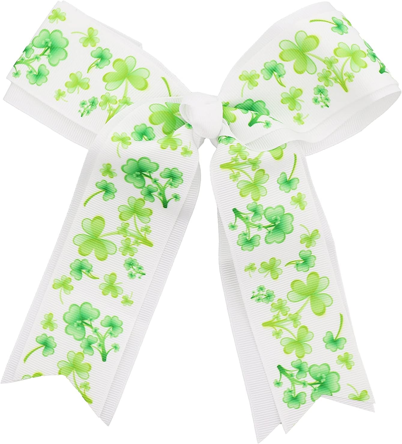 Double Layered Shamrock Bow with Tails White