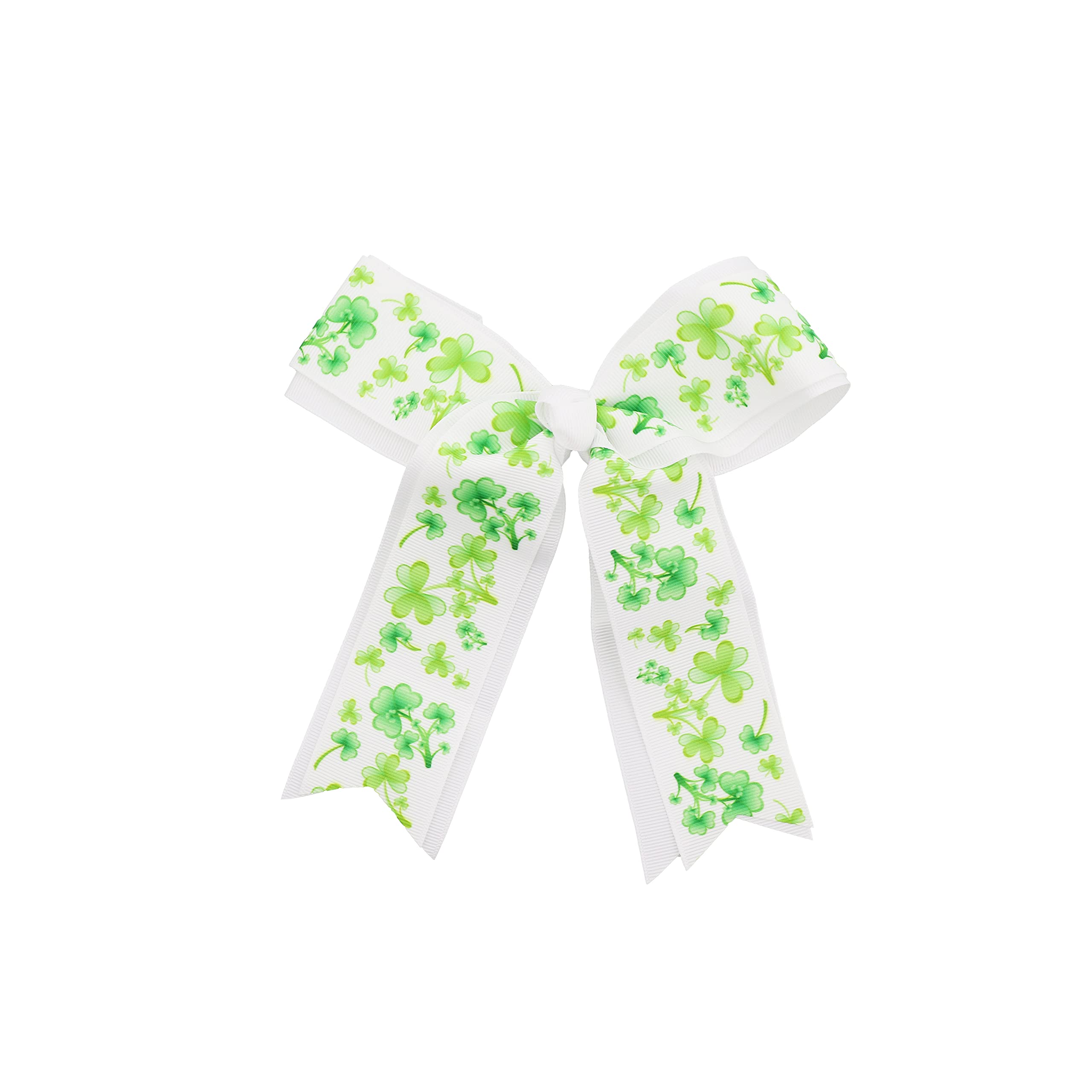 Double Layered Shamrock Bow with Tails White